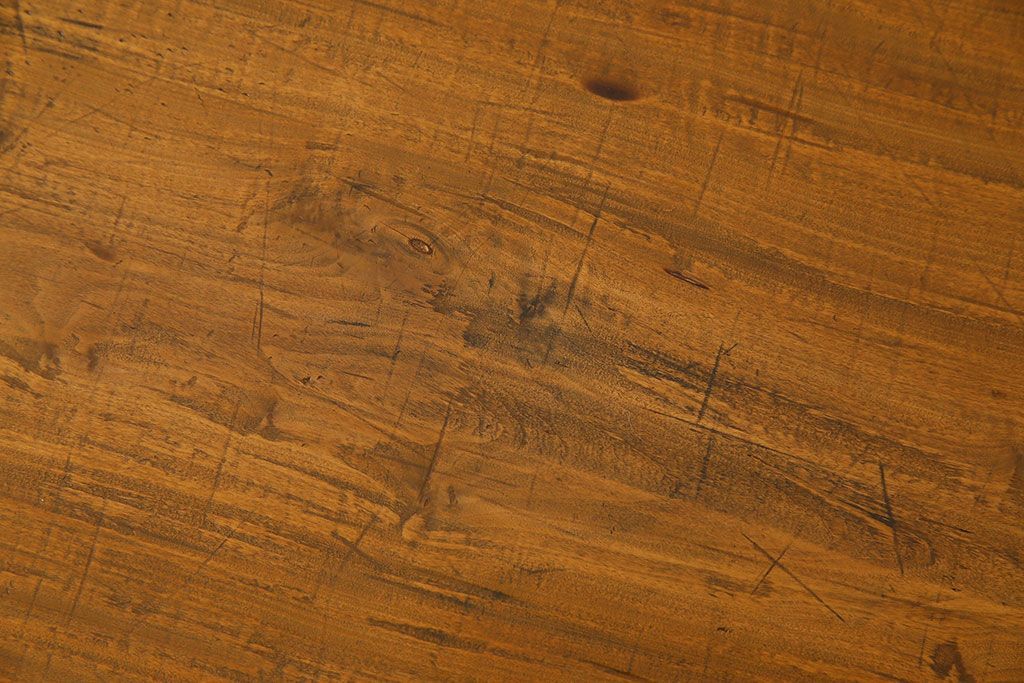 アンティーク家具　天板一枚板　朴の木　和製アンティークのシンプルな鉄脚ベンチ