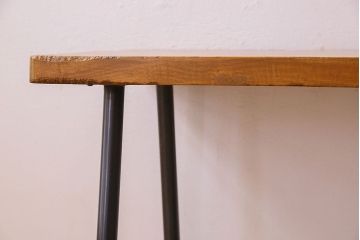 アンティーク家具　天板一枚板　朴の木　和製アンティークのシンプルな鉄脚ベンチ