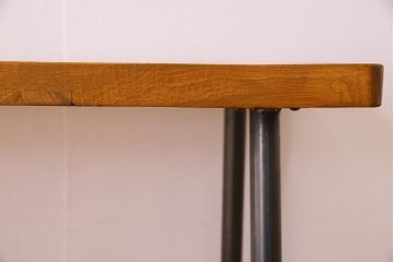 アンティーク家具　天板一枚板　朴の木　和製アンティークのシンプルな鉄脚ベンチ