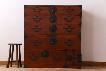 アンティーク家具　アンティーク　前面欅材　重ね二本松箪笥(衣装箪笥)(2)