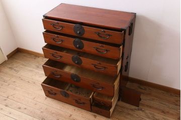 アンティーク家具　アンティーク　前面欅材　重ね二本松箪笥(衣装箪笥)(2)