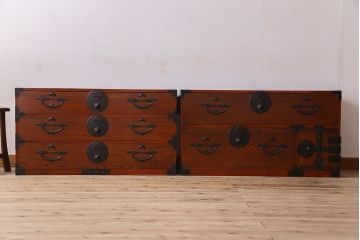 アンティーク家具　アンティーク　前面欅材　重ね二本松箪笥(衣装箪笥)(2)