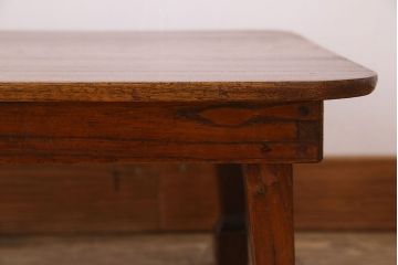レトロ家具　和製アンティーク　栓材一枚板　昭和レトロな角ちゃぶ台(2)