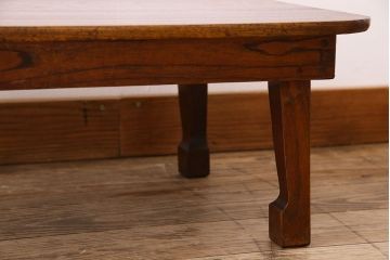 レトロ家具　和製アンティーク　栓材一枚板　昭和レトロな角ちゃぶ台(2)