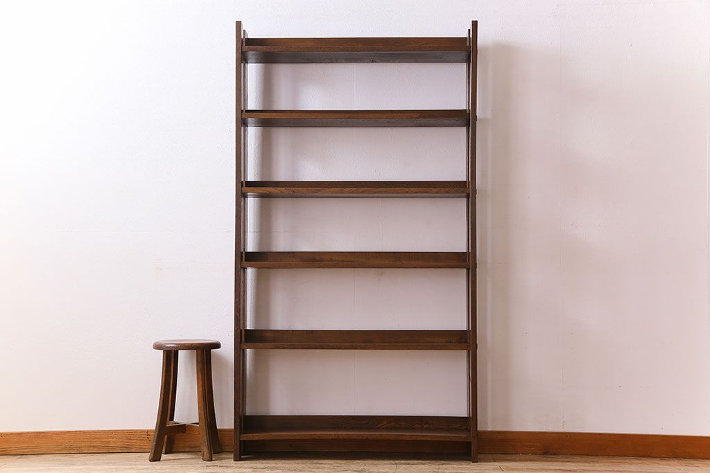 アンティーク家具　古い木製　和製アンティーク　変わり型の本棚(2)