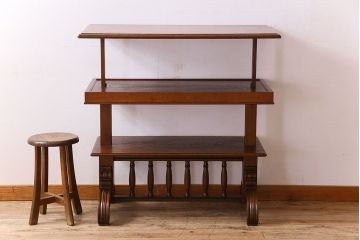 アンティーク家具　激レア!オーク材　イギリスアンティークのテーブル&シェルフ(サイドテーブル・飾り棚)
