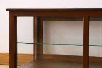アンティーク家具　古い木のアンティークガラスケース(ショーケース)　ロータイプ(2)