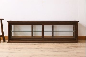 アンティーク家具　古い木のアンティークガラスケース(ショーケース)　ロータイプ(2)