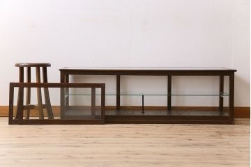 アンティーク家具　古い木のアンティークガラスケース(ショーケース)　ロータイプ(2)