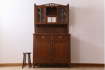 アンティーク家具　フランスアンティーク　上質　カットガラスが美しいオーク材製カップボード(食器棚)