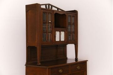 アンティーク家具　フランスアンティーク　上質　カットガラスが美しいオーク材製カップボード(食器棚)