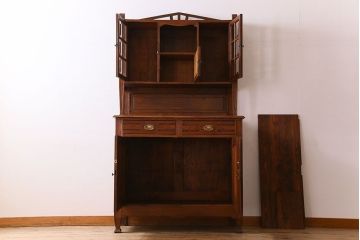 アンティーク家具　フランスアンティーク　上質　カットガラスが美しいオーク材製カップボード(食器棚)