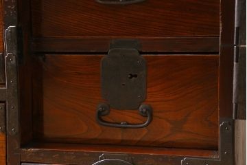 アンティーク家具　古民具・骨董　明治大正　前面欅材　味わい深いアンティーク仙台箪笥(重ね衣装箪笥)