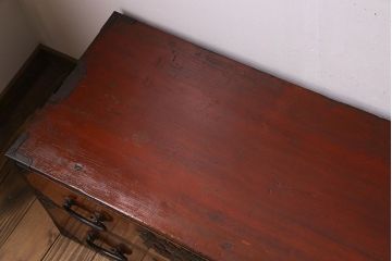 アンティーク家具　古民具・骨董　明治大正　前面欅材　味わい深いアンティーク仙台箪笥(重ね衣装箪笥)