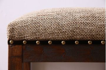 アンティーク家具　欅材　古い木製のクッション座面角スツール