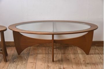 ヴィンテージ家具　G-plan(ジープラン)　北欧ビンテージ　チーク材　ガラストップオーバルテーブル(センターテーブル・コーヒーテーブル)