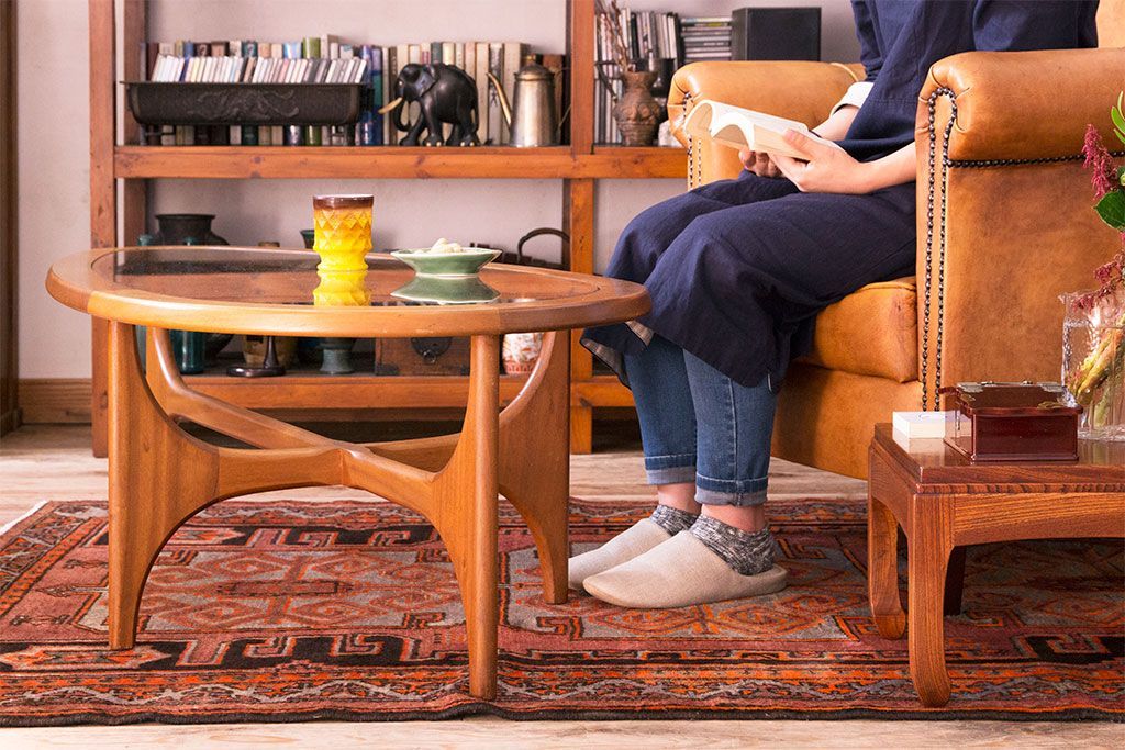 ヴィンテージ家具　北欧ビンテージ　変わり型　ガラストップセンターテーブル