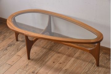 ヴィンテージ家具　北欧ビンテージ　変わり型　ガラストップセンターテーブル