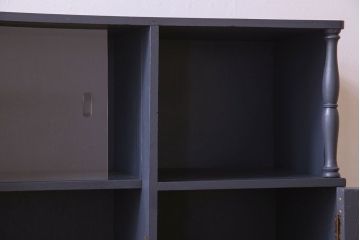 レトロ家具　昭和レトロ　クリアガラスとダイヤガラスのお洒落なアンティークペイント本箱(ブックケース)