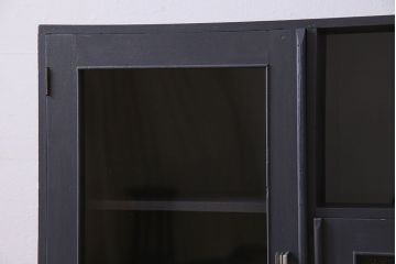 レトロ家具　昭和レトロ　クリアガラスとダイヤガラスのお洒落なアンティークペイント本箱(ブックケース)