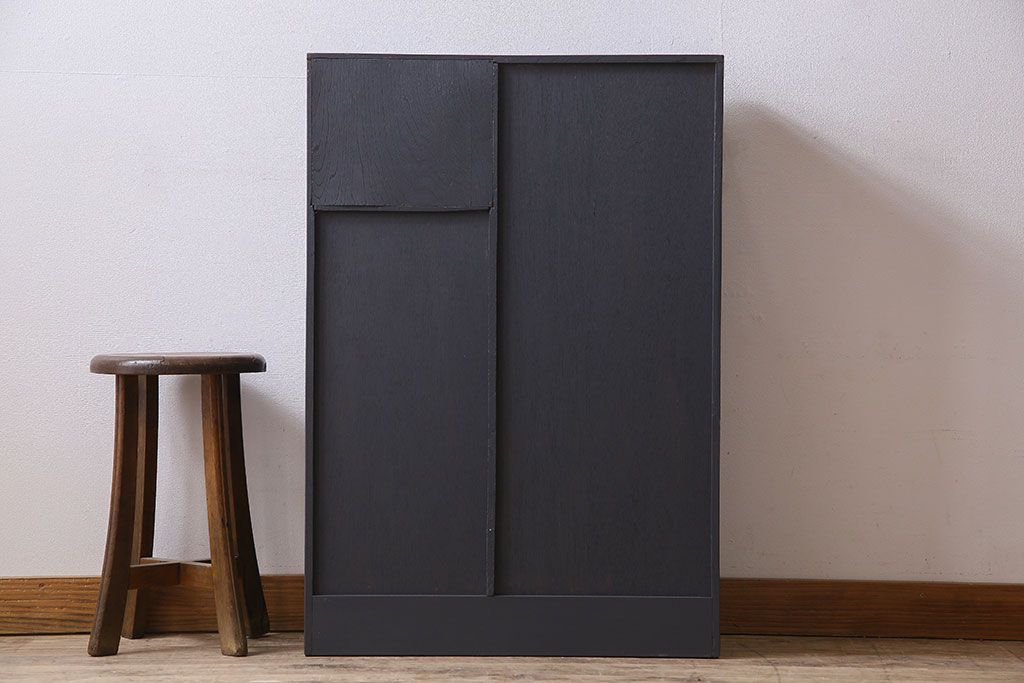 レトロ家具　昭和レトロ　クリアガラスとダイヤガラスのお洒落なアンティークペイント本箱(ブックケース)