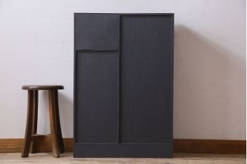 レトロ家具　昭和レトロ　クリアガラスとダイヤガラスのお洒落なアンティークペイント本箱(ブックケース)