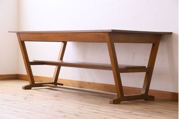 ヴィンテージ家具　和製アンティーク　ナラ材製　味わい深いビンテージの大きなダイニングテーブル(作業台)(1)