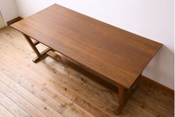 ヴィンテージ家具　和製アンティーク　ナラ材製　味わい深いビンテージの大きなダイニングテーブル(作業台)(1)