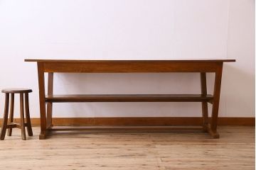 ヴィンテージ家具　和製アンティーク　ナラ材製　味わい深いビンテージの大きなダイニングテーブル(作業台)(2)