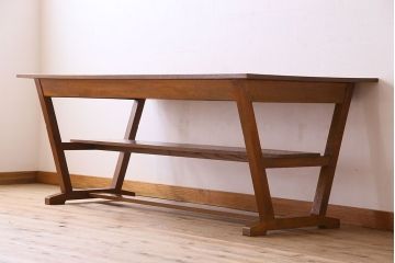 ヴィンテージ家具　和製アンティーク　ナラ材製　味わい深いビンテージの大きなダイニングテーブル(作業台)(2)