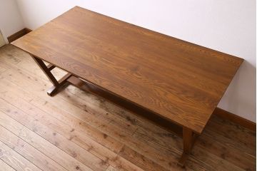 ヴィンテージ家具　和製アンティーク　ナラ材製　味わい深いビンテージの大きなダイニングテーブル(作業台)(2)