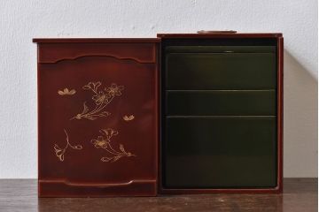 アンティーク雑貨　漆器 沈金 ミニ重箱(外箱・蓋付き)