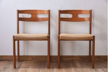 北欧家具　フィンランドASKO製 チーク材のナチュラルなダイニングチェア2脚セット(クッション座面チェア)