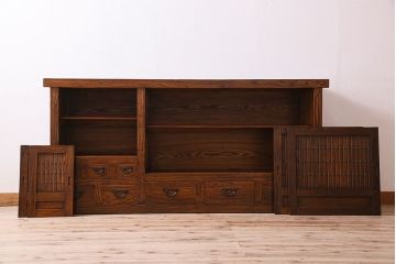 中古　民芸家具　楡材　総無垢　重厚な佇まいが趣ある六尺水屋箪笥サイドボード