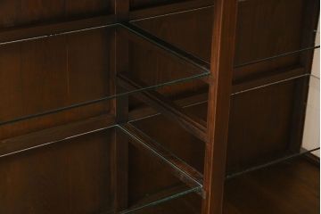アンティーク家具　ラフジュ工房オリジナルステンドグラス　大正ロマン　栗材製　結霜ガラス!ステンドグラスと当時物の色ガラスが美しい和製アンティークのガラスケース(ショーケース)(2)