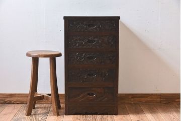 中古　民芸家具　軽井沢彫りが美しいチェスト(引き出し)