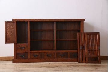 中古　民芸家具　楡材総無垢　重厚な佇まいが趣ある五尺水屋箪笥サイドボード