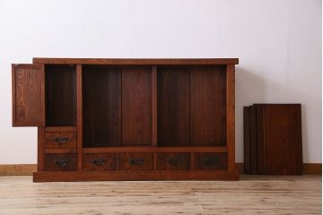 中古　民芸家具　楡材総無垢　重厚な佇まいが趣ある五尺水屋箪笥サイドボード