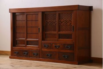 中古　民芸家具　楡材総無垢　重厚な佇まいが趣ある五尺水屋箪笥サイドボード(2)