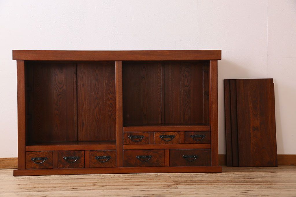 中古　民芸家具　楡材総無垢　重厚な佇まいが趣ある五尺水屋箪笥サイドボード(2)