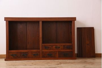 中古　民芸家具　楡材総無垢　重厚な佇まいが趣ある五尺水屋箪笥サイドボード(2)