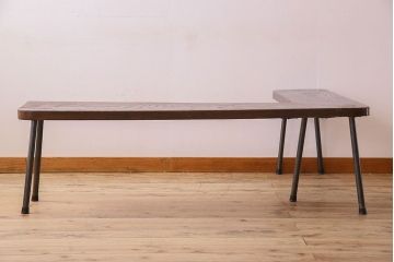 【K様ご成約済み・ご決済用】和製アンティーク　古材リメイク　シンプルデザインのL字型鉄脚ベンチ