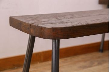 【K様ご成約済み・ご決済用】和製アンティーク　古材リメイク　シンプルデザインのL字型鉄脚ベンチ