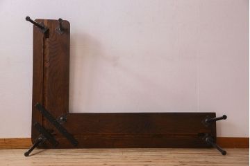 【K様ご成約済み・ご決済用】和製アンティーク　古材リメイク　シンプルデザインのL字型鉄脚ベンチ