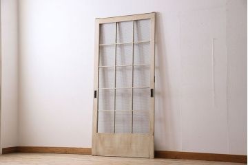 アンティークペイント建具　金網　シャビーなグリアージュ戸1枚(引き戸、ドア、仕切り戸)(R-024776)
