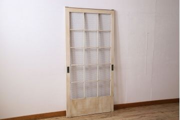 アンティークペイント建具　金網　シャビーなグリアージュ戸1枚(引き戸、ドア、仕切り戸)(R-024776)