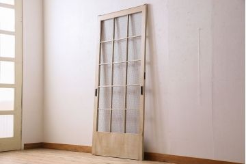 アンティークペイント建具　金網　シャビーなグリアージュ戸1枚(引き戸、ドア、仕切り戸)(R-024776)