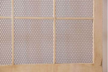 アンティークペイント建具　金網　シャビーなグリアージュ戸1枚(引き戸、ドア、仕切り戸)(R-024776)