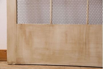 アンティークペイント建具　金網　シャビーなグリアージュ戸1枚(引き戸、ドア、仕切り戸)(R-024776)