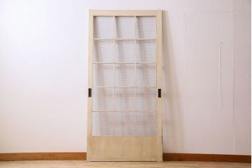 アンティークペイント建具　金網　シャビーなグリアージュ戸1枚(引き戸、ドア、仕切り戸)(R-024776)